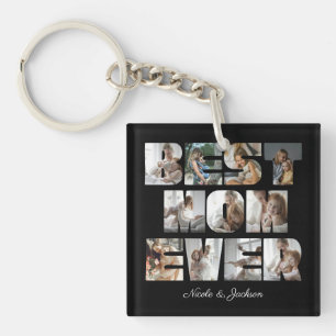 Modern Best Mom Ever 11 Photos Collage Black Keychain
