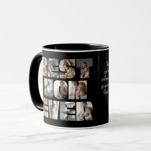 Modern Best Mom Ever 11 Photos Collage Black Mug (Front Left)