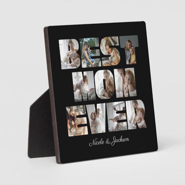 Modern Best Mom Ever 11 Photos Collage Black Plaque (Front)