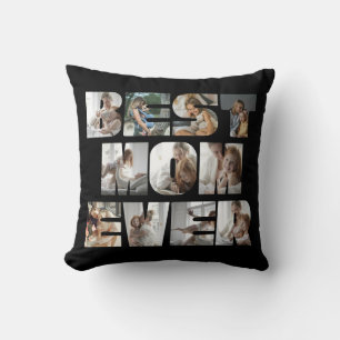 Modern Best Mom Ever 11 Photos Collage Black Throw Pillow