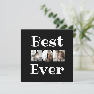 Modern Best Mom Ever 3 Photos Collage Black Holiday Card