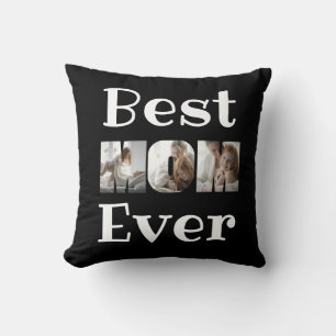 Modern Best Mom Ever 3 Photos Collage Black Throw Pillow