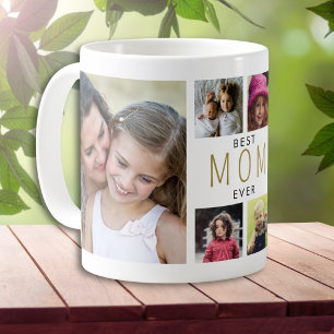 Modern Best mom Ever 6 Photo Collage White Coffee Mug