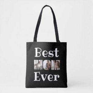 Modern Best Mom Ever 6 Photos Collage Black Tote Bag