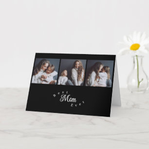 Modern Best Mom Ever Black 3 Photo  Mother's Day Card