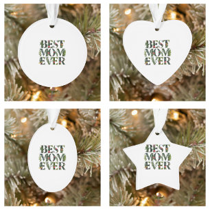 Modern Best Mom Ever Cute Flowers And Green Plants Ornament