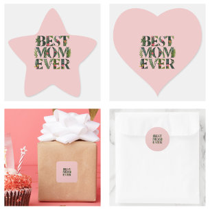 Modern Best Mom Ever Cute Flowers And Green Plants Square Sticker