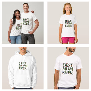 Modern Best Mom Ever Cute Flowers And Green Plants T-Shirt