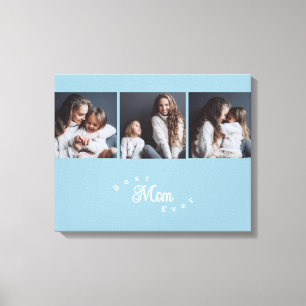 Modern Best Mom Ever Elegant Script 3 Photo Canvas Print