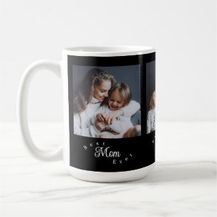 Modern Best Mom Ever Elegant Script Black 3 Photo Coffee Mug