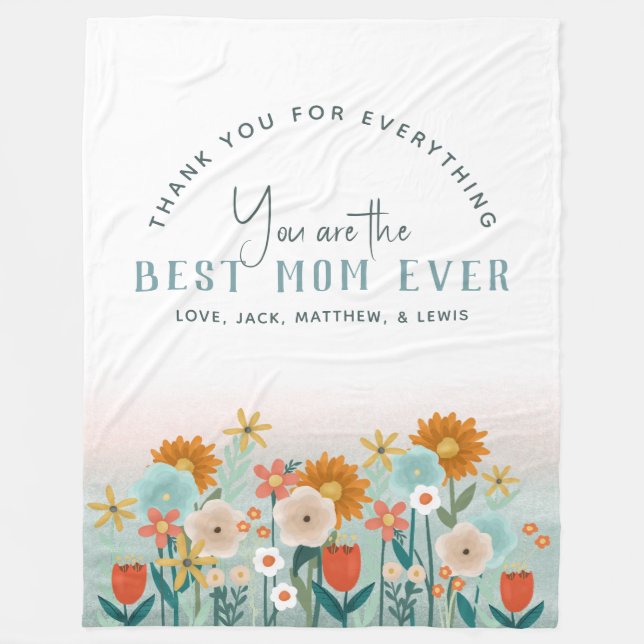 Modern Best Mom Ever Floral Mothers Day Fleece Blanket (Front)