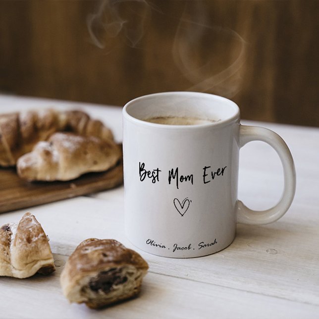 Modern Best Mom Ever & Kids Name Script Two-Tone Coffee Mug (Creator Uploaded)