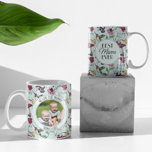 Modern Best Mom Ever Mint Floral Hummingbird Coffee Mug