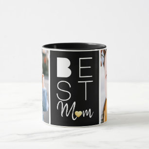 Modern Best Mom Two Photo Black Mug