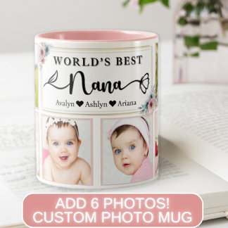 Modern Best Nana Custom Photo Collage Name Heart Two-Tone Coffee Mug