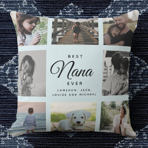 Modern Best Nana Ever Light Blue Photo Collage Throw Pillow