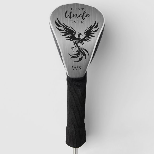 Modern Best Uncle Rising Phoenix Monogram Initial Golf Head Cover (Front)