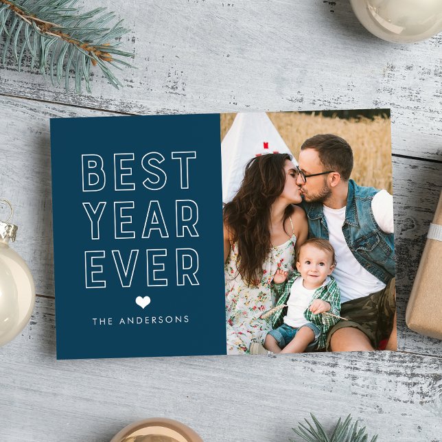 Modern Best Year Ever Navy Photo Holiday Card (Creator Uploaded)