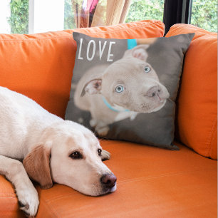 Modern Bestie Photo Pet Dog Friends Love Heart Throw Pillow
