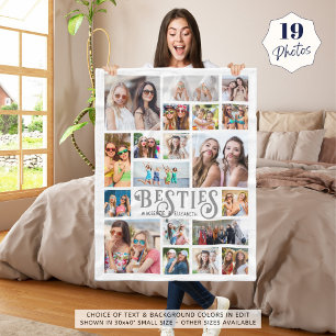 Modern BESTIES 19 Photo Collage Custom Colours Fleece Blanket