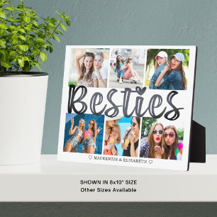 Modern BESTIES 6 Photo Collage Custom Text 8x10 Plaque
