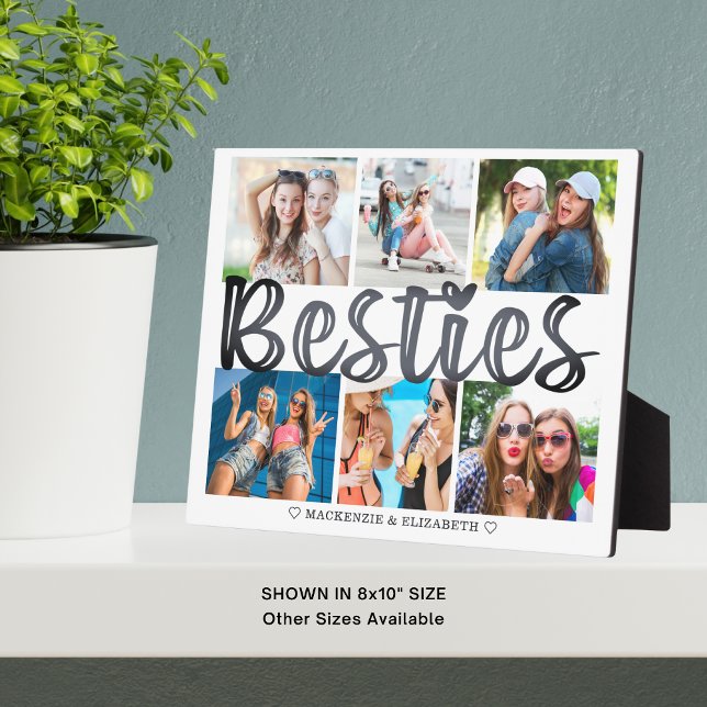 Modern BESTIES 6 Photo Collage Custom Text 8x10 Plaque (Creator Uploaded)