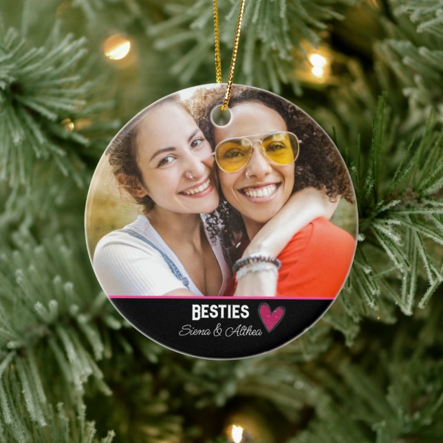 Modern Besties Best Friend Photo Ceramic Ornament (Tree)