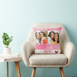 Modern Besties Best Friend Photo Collage  Throw Pillow