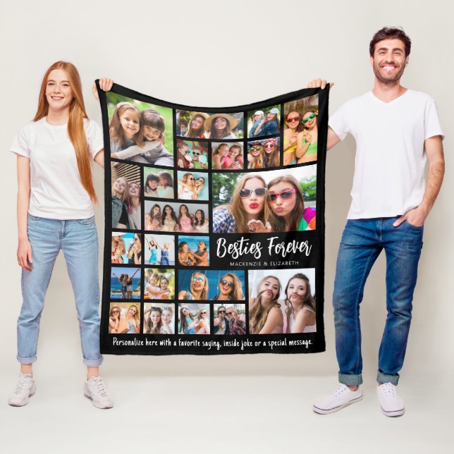 Modern BESTIES FOREVER 23 Photo Collage Custom Fleece Blanket (In Situ)