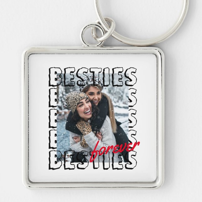 Modern Besties Forever Typography Photo Overlap  Keychain (Front)