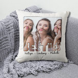 Modern BESTIES Friends Typography Photo Names Thro Throw Pillow<br><div class="desc">Create a unique and memorable photo gift for your besties or BFF with this fun photo and typography title design of BESTIES with handwritten script names or your custom text. PHOTO TIP: For fastest/best results, select a photo with the subject in the middle and/or pre-crop it to a similar shape...</div>