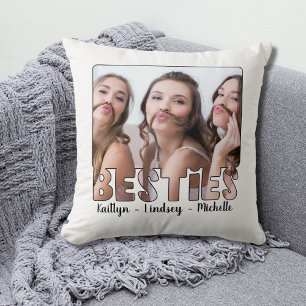 Modern BESTIES Friends Typography Photo Names Thro Throw Pillow
