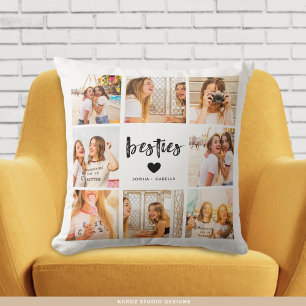 Modern Besties Name Photo Collage BFF Throw Pillow