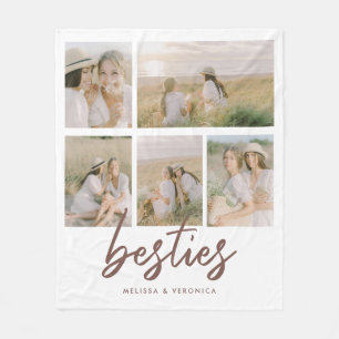 Modern 'Besties' Script Custom 5-Photo Collage  Fleece Blanket