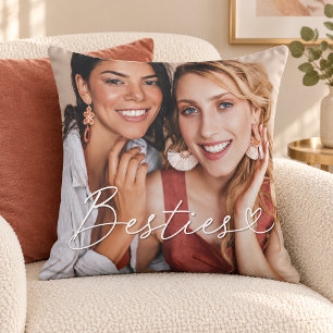 Modern Besties Script Photo Best Friend Gift Throw Pillow