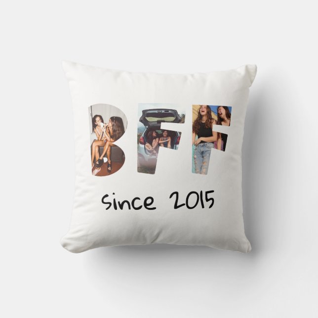 Modern BFF 3 Photo Collage Throw Pillow (Front)