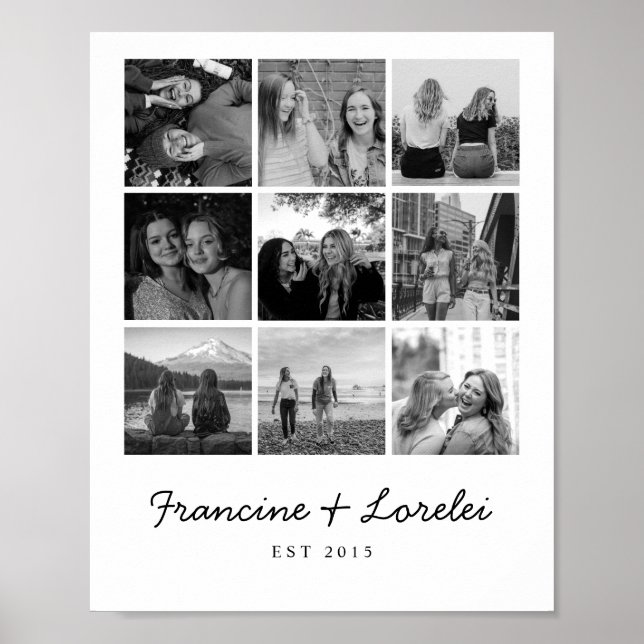 Modern BFF Best Friends Photo Collage Black White Poster (Front)