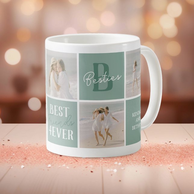 Modern BFF Besties Photo Collage Green Coffee Mug (Creator Uploaded)