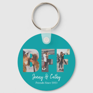 Modern BFF Photo Best Friend Names Teal Green Keychain