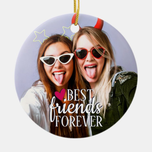 Modern BFF photo Best friends forever trendy Ceramic Ornament (Front)