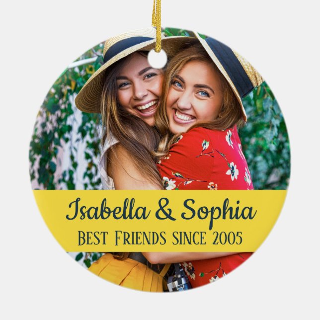 Modern BFF photo Best friends forever trendy Ceramic Ornament (Back)