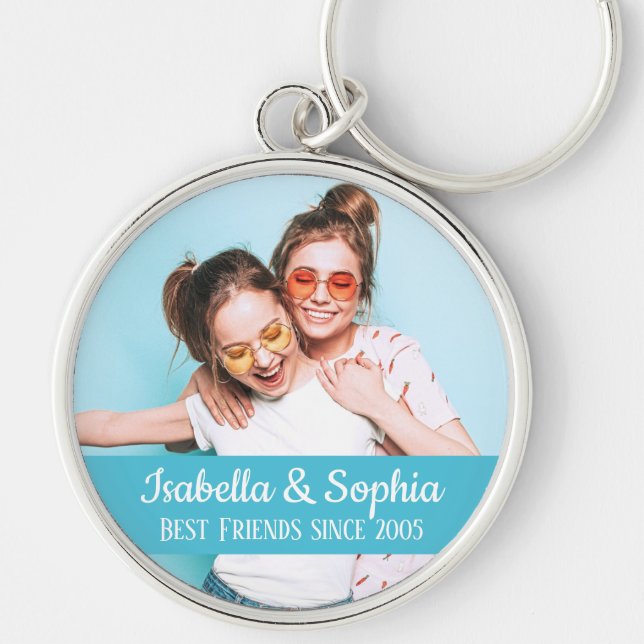 Modern BFF photo Best friends names Keychain (Front)