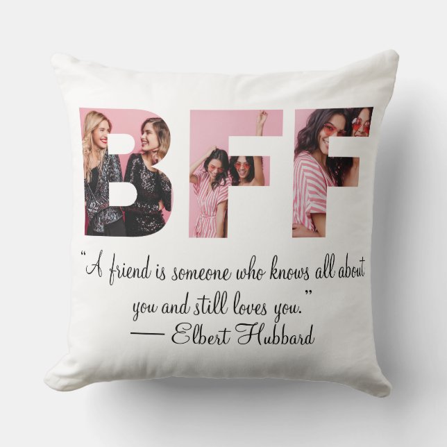 Modern BFF Photo Collage Best Friend Besties Quote Throw Pillow (Front)