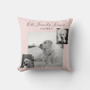 Modern BFF Photo Collage Blush Pink Personalized Throw Pillow