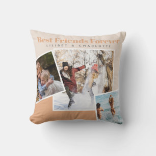Modern BFF PHOTO COLLAGE Gift Personalized Peach Throw Pillow