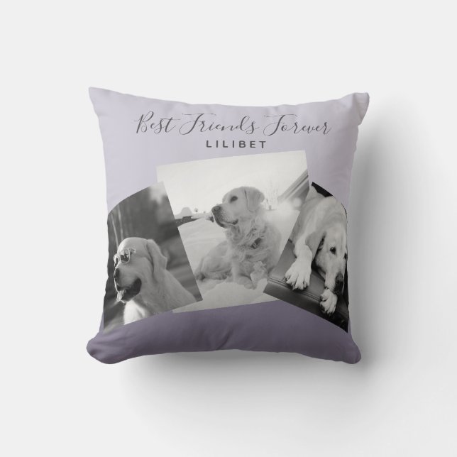 Modern BFF PHOTO COLLAGE Gift Personalized Purple Throw Pillow (Front)