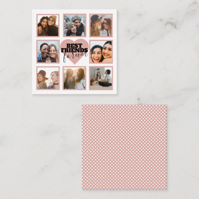 Modern BFF Photo Collage Rose Gold Heart  Card (Front/Back)