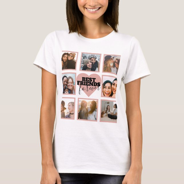 Modern BFF Photo Collage Rose Gold Heart T-Shirt (Front)