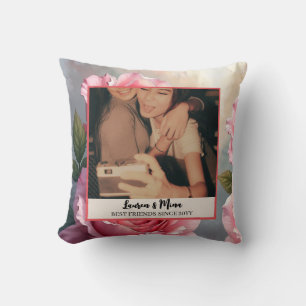 Modern BFF Photo Plaid Friendship Best Friend Throw Pillow