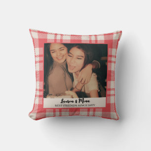 Modern BFF Photo Plaid Friendship Best Friend Throw Pillow